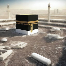 A high-quality, futuristic digital render of Mecca as envisioned in 2030