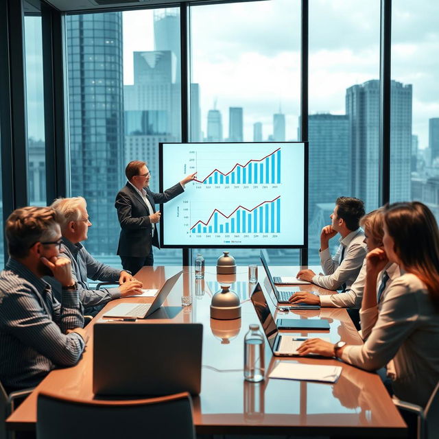 A dramatic scene depicting a human resources crisis in a pharmaceutical company, with stressed employees gathered around a meeting table looking worried and concerned