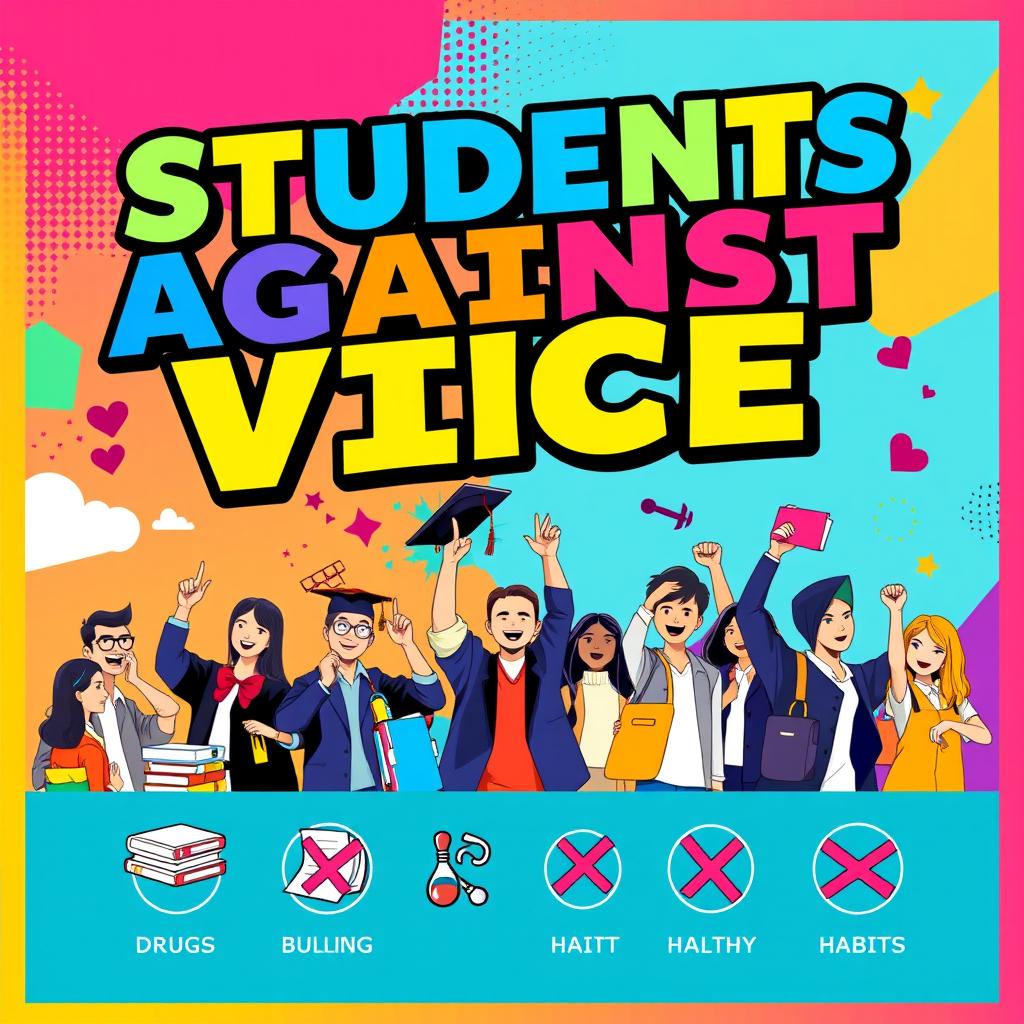 A vibrant and eye-catching poster for a student-led campaign titled 'Students Against Vice'