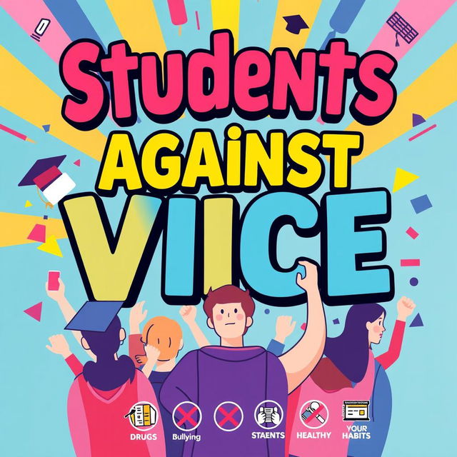 A vibrant and eye-catching poster for a student-led campaign titled 'Students Against Vice'