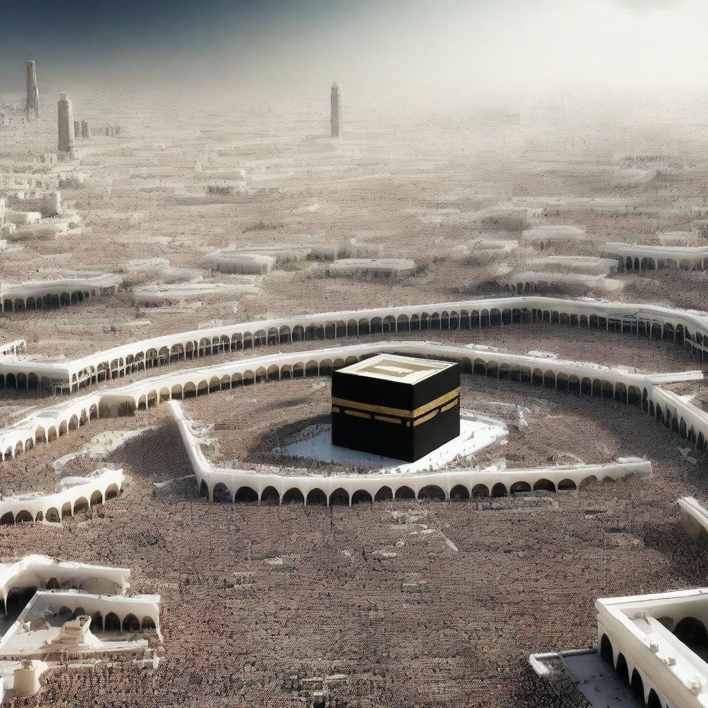 A highly realistic, photo-quality digital render of Mecca as it might appear in 2030