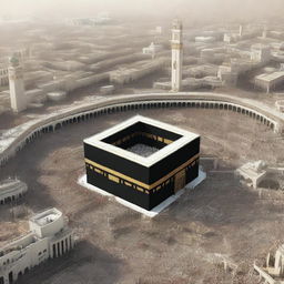 A highly realistic, photo-quality digital render of Mecca as it might appear in 2030