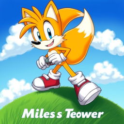 A dynamic artwork featuring Miles 'Tails' Prower, the two-tailed fox from the Sonic the Hedgehog franchise