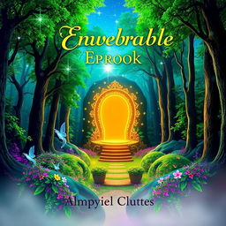 A vibrant and eye-catching eBook cover design featuring a mystical forest, with a glowing portal at the center, surrounded by lush green trees and colorful flowers