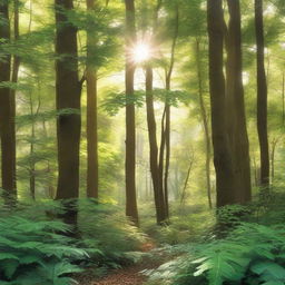 A high-quality, photo-realistic image of a lush forest