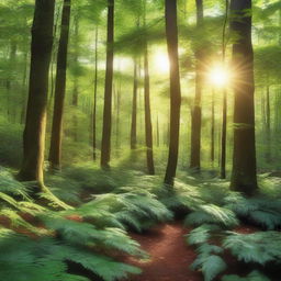 A high-quality, photo-realistic image of a lush forest