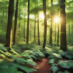 A high-quality, photo-realistic image of a lush forest