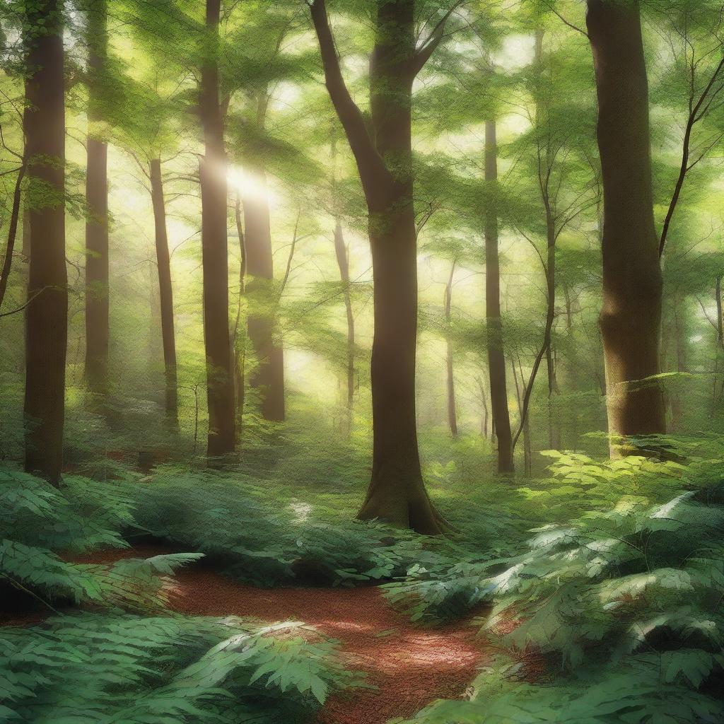 A high-quality, photo-realistic image of a lush forest