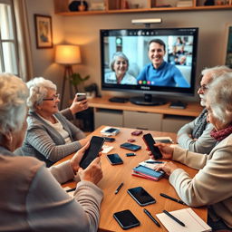 An engaging instruction scene focused on teaching people over 60 how to use smartphones