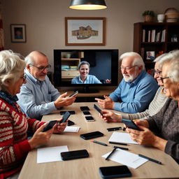 An engaging instruction scene focused on teaching people over 60 how to use smartphones