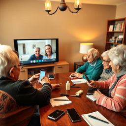An engaging instruction scene focused on teaching people over 60 how to use smartphones
