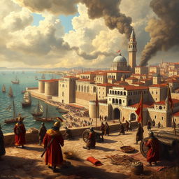 A dramatic illustration of the Ottoman Empire laying siege to a Venetian-held city for 21 years