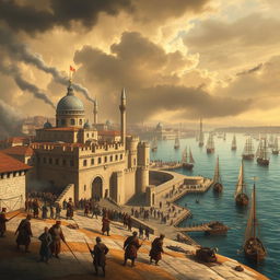 A dramatic illustration of the Ottoman Empire laying siege to a Venetian-held city for 21 years