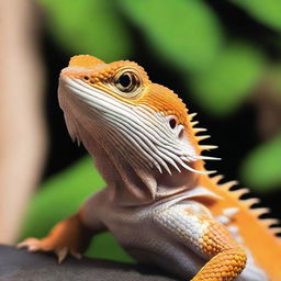 A highly realistic, photo-quality image of a full-bodied bearded dragon