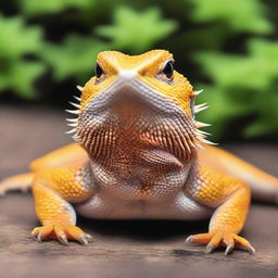 A highly realistic, photo-quality image of a full-bodied bearded dragon