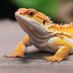 A highly realistic, photo-quality image of a full-bodied bearded dragon