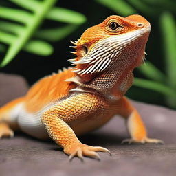 A high-quality, photo-realistic image showcasing a full-bodied bearded dragon