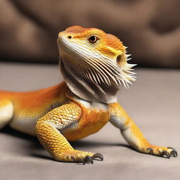 A high-quality, photo-realistic image showcasing a full-bodied bearded dragon