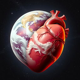A surreal representation of a heart designed to resemble a planet