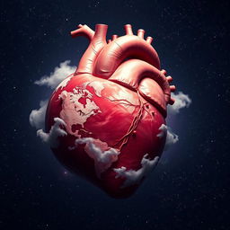 A surreal representation of a heart designed to resemble a planet
