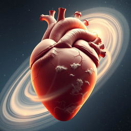 A surreal representation of a heart designed to resemble a planet