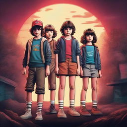 A high-quality, digital art image inspired by the TV show 'Stranger Things'