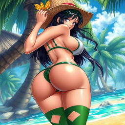 A realistic portrayal of Nico Robin from the anime One Piece, featuring her with a voluptuous figure, emphasizing her curves and large posterior