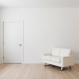 A minimalist bedroom interior featuring a plain white wall