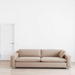 A minimalist bedroom interior featuring a clean, white wall