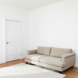 A minimalist bedroom interior featuring a clean, white wall