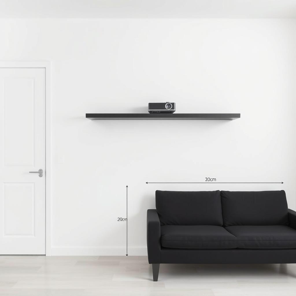 A minimalist bedroom interior featuring a clean, white wall