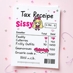 A whimsical and humorous design for a tax receipt themed as a 'Sissy Tax Receipt'