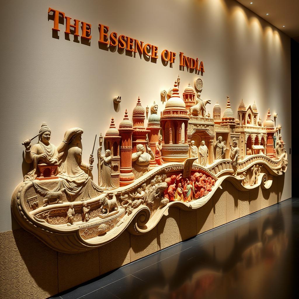 A captivating historical timeline sculpture titled 'The Essence of India', showcasing the rich and diverse history of India over 5,000 years