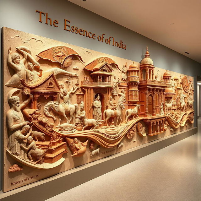 A captivating historical timeline sculpture titled 'The Essence of India', showcasing the rich and diverse history of India over 5,000 years