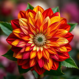 A vibrant and stunning hybrid flower featuring petals from a variety of flowers including daffodil, rose, violet, jasmine, and pomegranate flower
