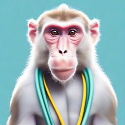 A digital art piece that portrays a wise macaque, narrating its stories of physical rehabilitation