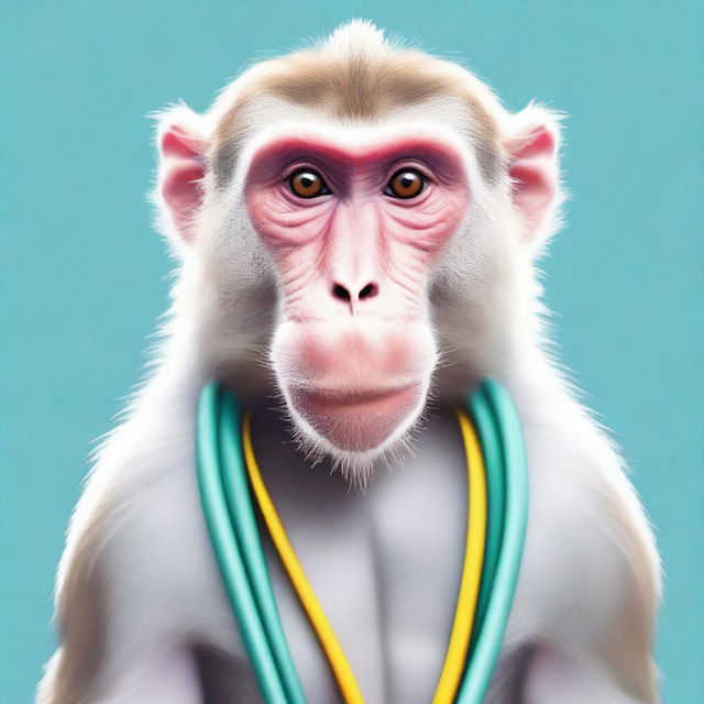 A digital art piece that portrays a wise macaque, narrating its stories of physical rehabilitation