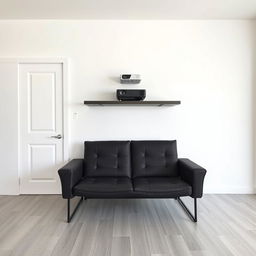 An interior room with a white wall, featuring a door on the left side