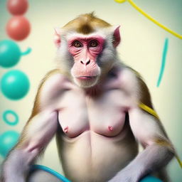 A digital art piece that portrays a wise macaque, narrating its stories of physical rehabilitation