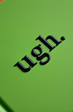 A close-up of a textured green book featuring the title "ugh" in glossy black lettering