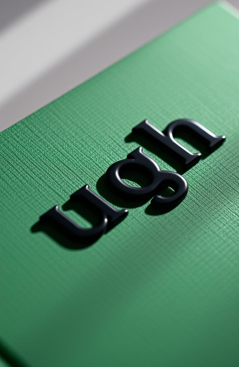 A close-up of a textured green book featuring the title "ugh" in glossy black lettering