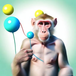 A digital art piece that portrays a wise macaque, narrating its stories of physical rehabilitation