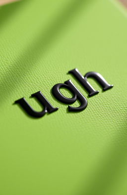 A close-up of a textured green book featuring the title "ugh" in glossy black lettering