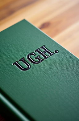 A beautifully designed textured green book with the title "UGH