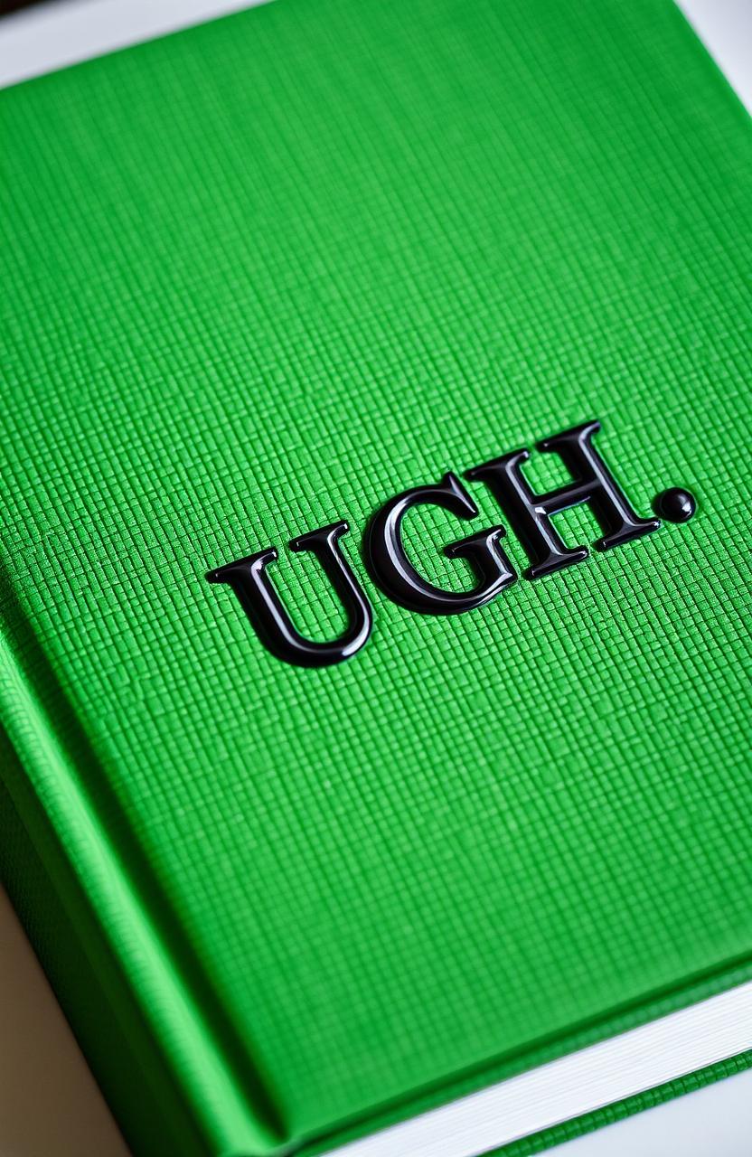 A beautifully designed textured green book with the title "UGH