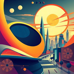 Artistic representation of conic sections, including ellipses, parabolas, and hyperbolas, integrated into design elements