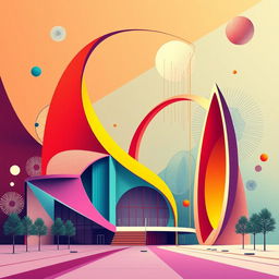 Artistic representation of conic sections, including ellipses, parabolas, and hyperbolas, integrated into design elements