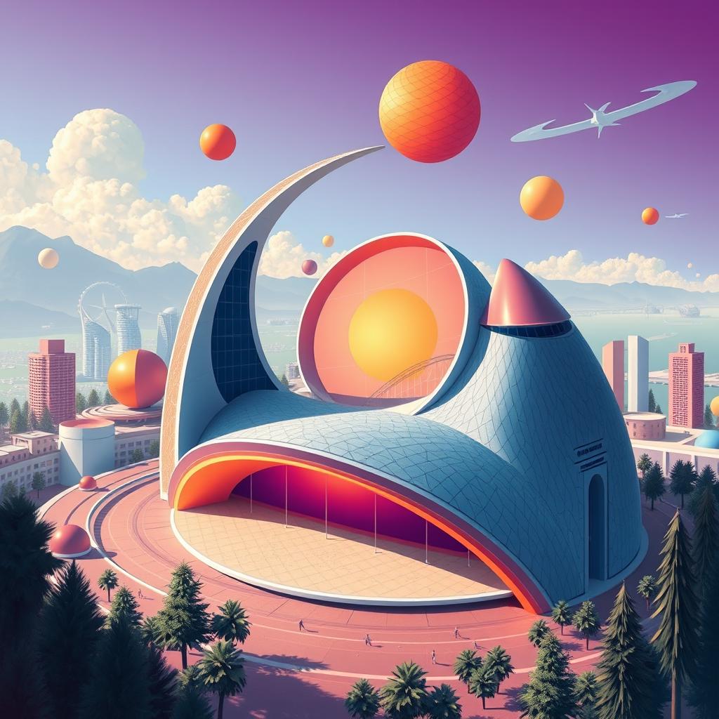 Artistic representation of conic sections, including ellipses, parabolas, and hyperbolas, integrated into design elements