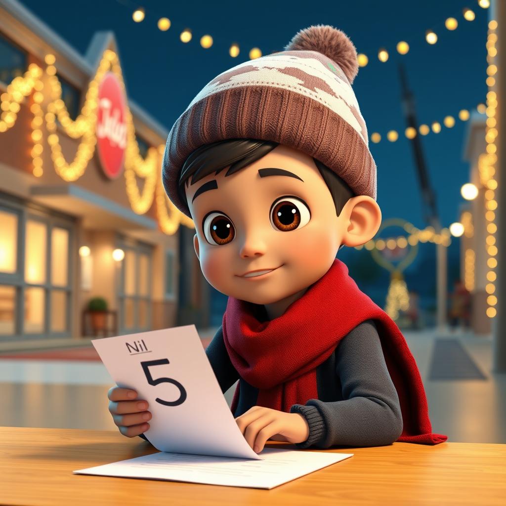 An animated 3D scene of a focused 6-year-old boy named Nil, who is diligently working on his exams at school