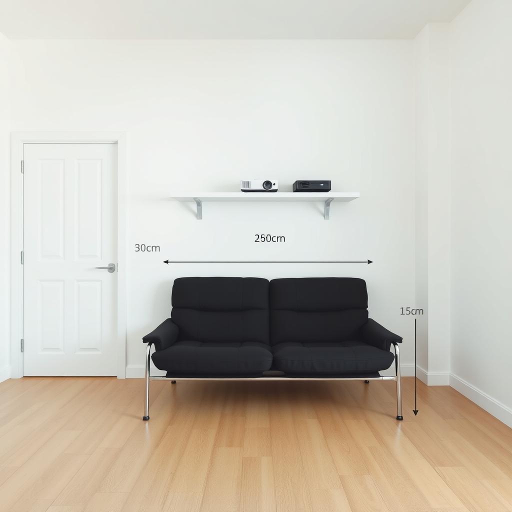 An interior room featuring a stark white wall with a door positioned on the left side
